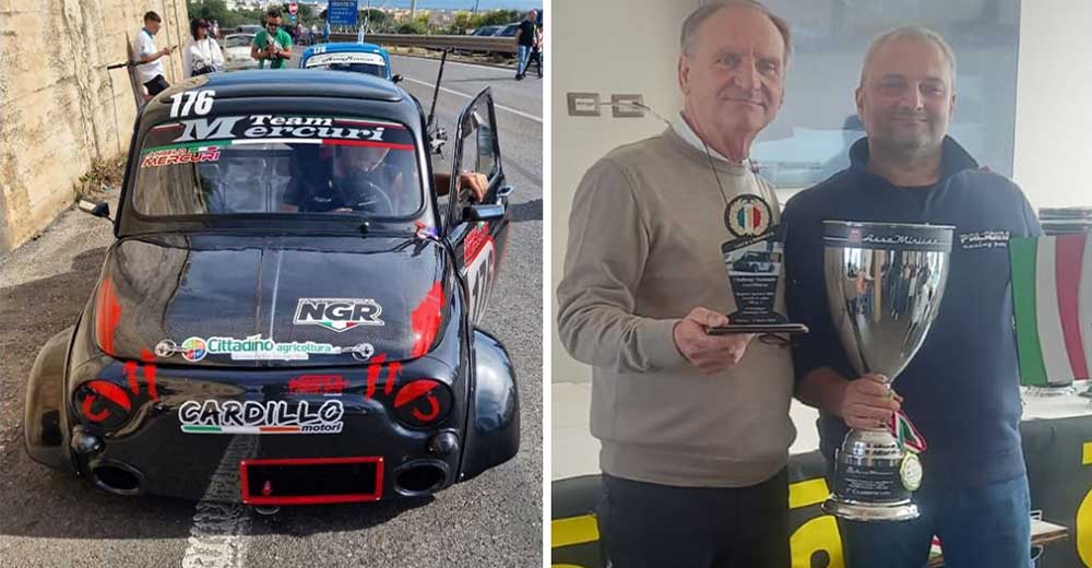 Angelo Mercuri con la sua Fiat 500 e Luca L'arocca premiato per i successi 2024